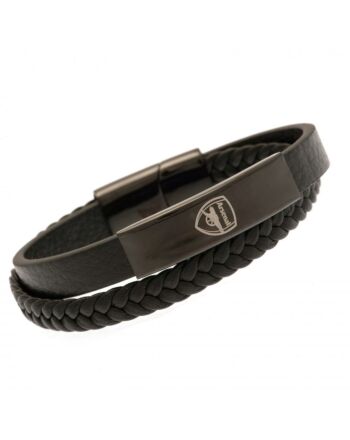 Arsenal FC Black IP Leather Bracelet-190981