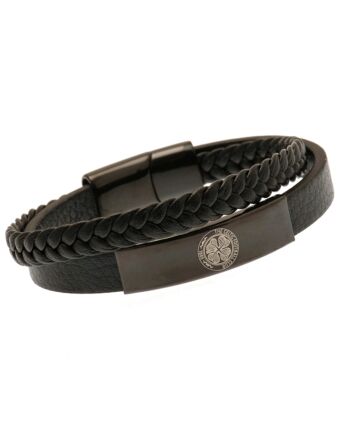 Celtic FC Black IP Leather Bracelet-190982