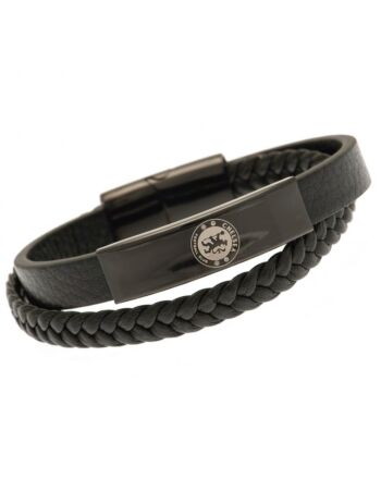 Chelsea FC Black IP Leather Bracelet-190983