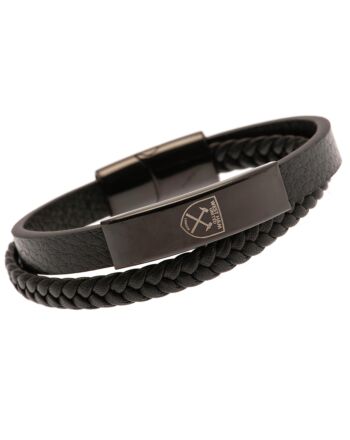 West Ham United FC Black IP Leather Bracelet-TM-00968