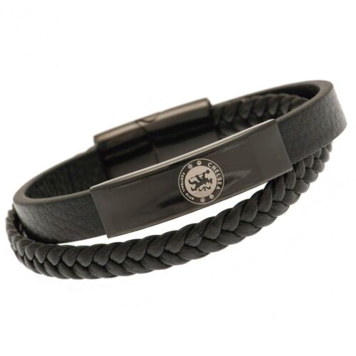 Chelsea FC Black IP Leather Bracelet-190983