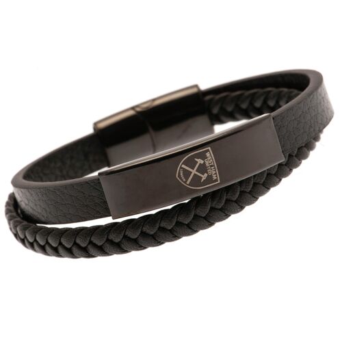 West Ham United FC Black IP Leather Bracelet-TM-00968